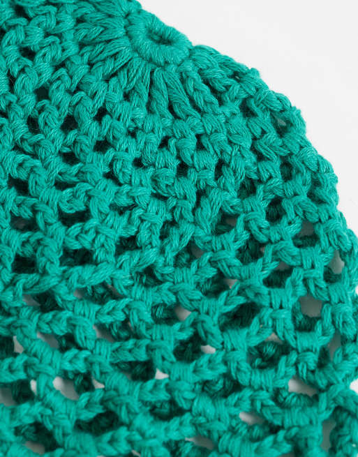 Reclaimed Vintage crochet beanie in jade green, 3 of 3