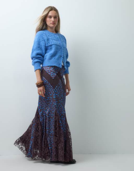 Reclaimed Vintage crochet cable knit cardi in blue, 2 of 4