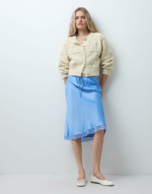 Reclaimed Vintage crochet cable knit cardi in buttermilk yellow, 2 of 4