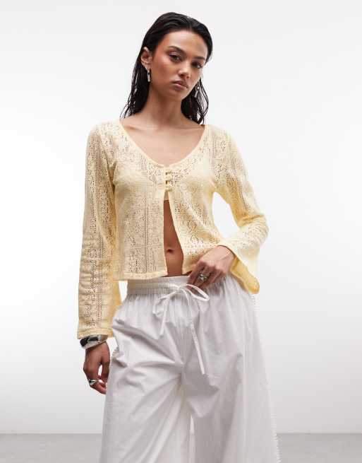 Reclaimed Vintage crochet cardigan in buttermilk