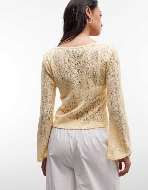 Reclaimed Vintage crochet cardigan in buttermilk, 4 of 4