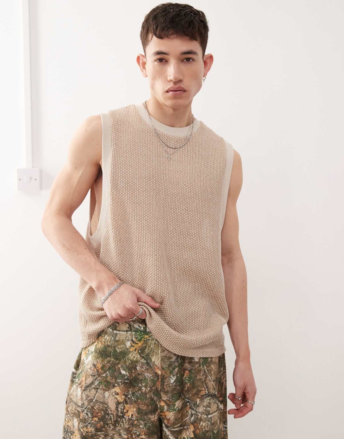 Reclaimed Vintage crochet dropped armhole tank in cream - CREAM