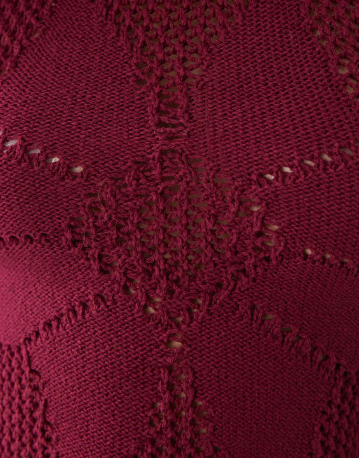Reclaimed Vintage crochet halter neck dipped hem top in plum, 3 of 4