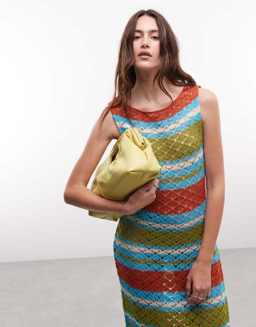 Reclaimed Vintage crochet knit beach maxi dress in multi stripes, 3 of 4