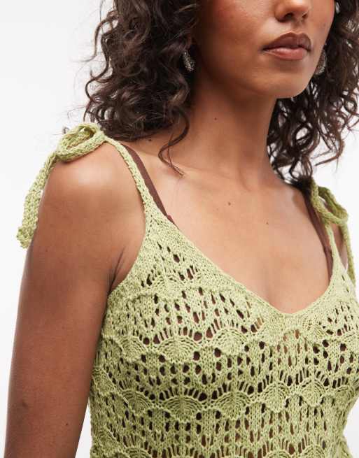 Reclaimed Vintage crochet knit mini dress in peppermint, 3 of 4