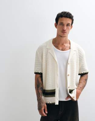 Reclaimed Vintage Crochet Knit Shirt In White