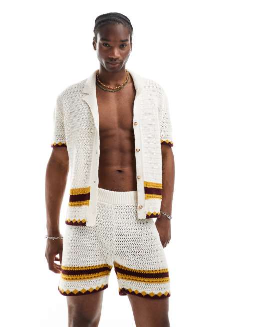 Reclaimed Vintage crochet knit shirt in ecru