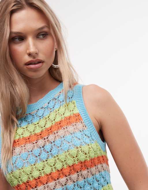 Reclaimed Vintage crochet knit top in green striped print