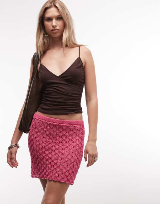Reclaimed Vintage crochet knitted skirt co-ord in pink