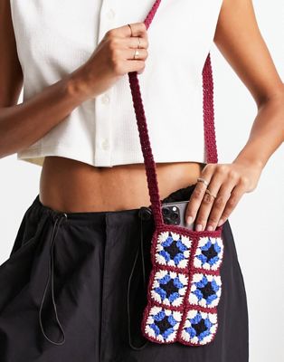 Reclaimed Vintage crochet phone holder bag