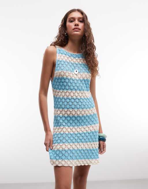 Reclaimed Vintage crochet mini dress in turquoise stripe