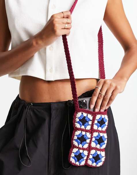 Reclaimed Vintage crochet phone holder bag - view 1