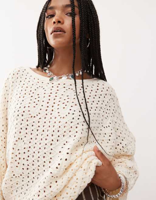 Reclaimed Vintage crochet poncho in cream