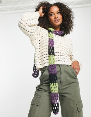 Reclaimed Vintage crochet skinny scarf in multi