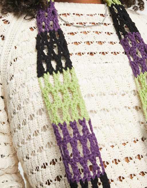 Reclaimed Vintage crochet skinny scarf in multi, 4 of 4