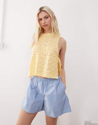 Reclaimed Vintage crochet tabard tank top in buttermilk yellow - view 1