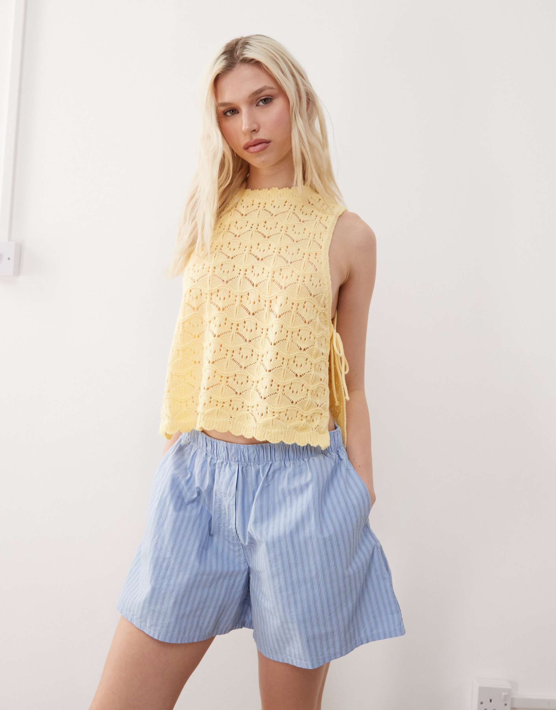 reclaimed vintage crochet tabard tank top in buttermilk yellow