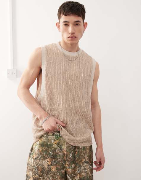 Reclaimed Vintage crochet textured oversized tank top in cream - view 1