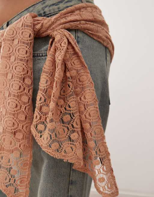 Reclaimed Vintage crochet wrap scarf in chocolate brown