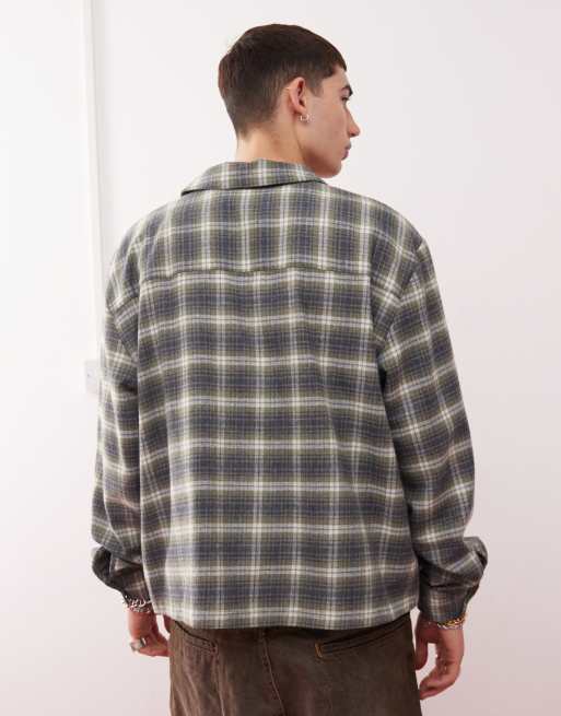 Reclaimed Vintage crop boxy shirt in green check, 2 of 4