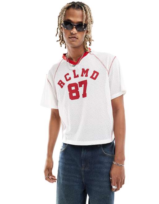 Reclaimed Vintage - Cropped airtex-T-shirt i unisex- og fodboldstil i firkantet pasform