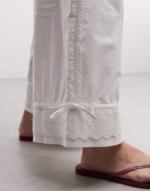 Reclaimed Vintage cropped balloon pants with eyelet hem in white, 4 of 5