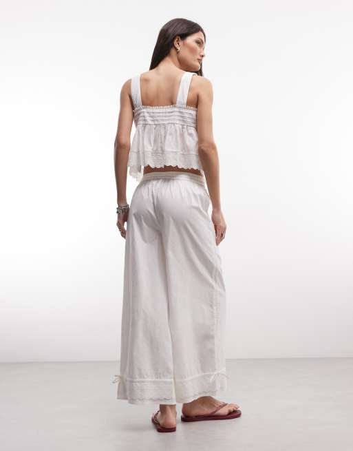 Reclaimed Vintage cropped balloon trouser with broderie hem in white, 5 of 5