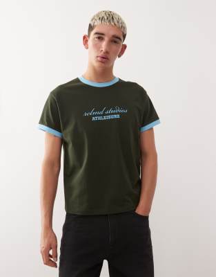 Reclaimed Vintage Cropped Boxy Ringer Tshirt With Branded Graphic In Black