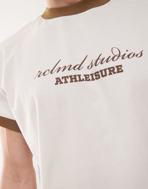 Reclaimed Vintage cropped boxy ringer tshirt with branded graphic in white
