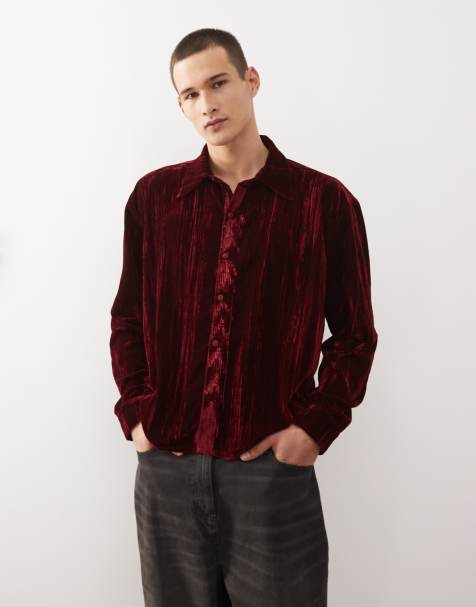 Reclaimed Vintage cropped boxy shirt in burgundy velvet - view 1