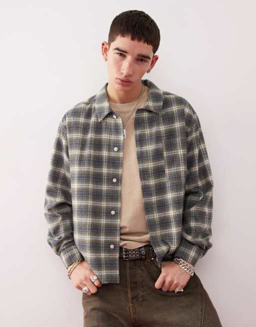 Reclaimed Vintage cropped boxy shirt in green plaid