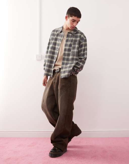 Reclaimed Vintage cropped boxy shirt in green plaid, 4 of 4