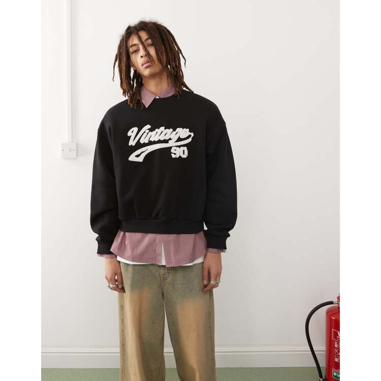 Reclaimed vintage sweat with logo embroidery and taping in black shop