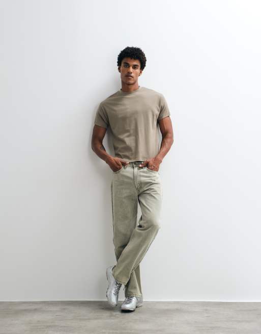 Reclaimed Vintage cropped boxy t-shirt in khaki, 2 of 5
