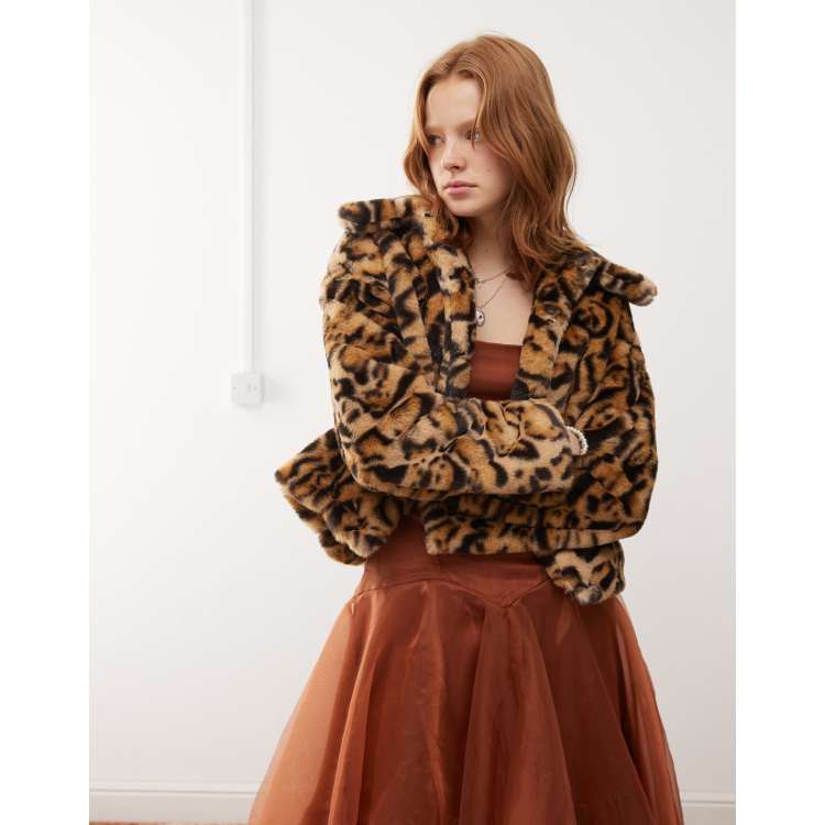 Leopard print faux fur jacket top
