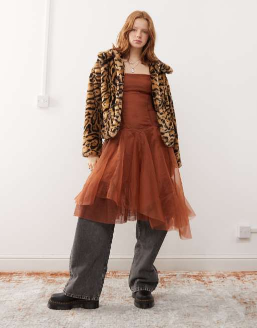 Reclaimed Vintage cropped faux fur jacket in animal print ASOS