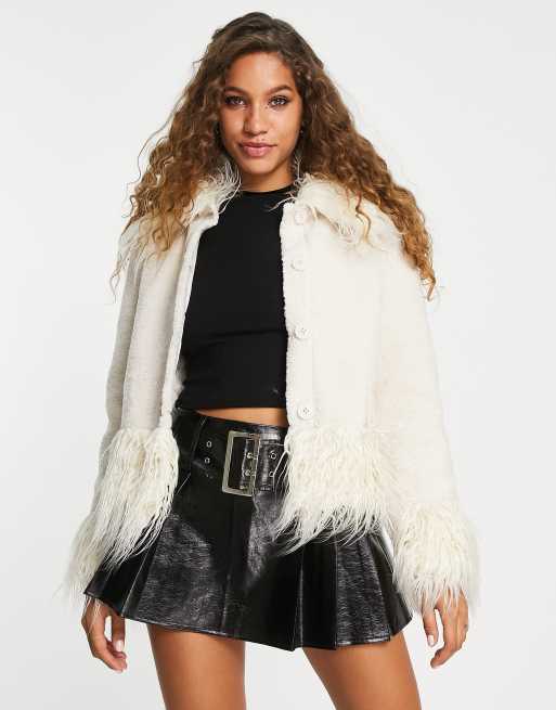Cropped faux sales fur jacket white