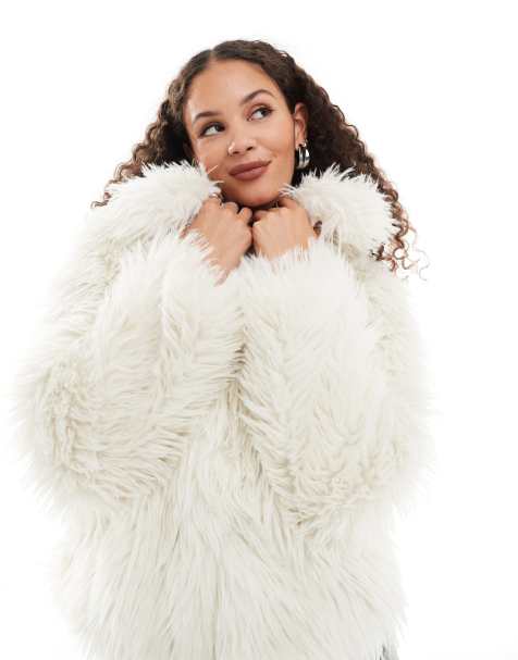 Reclaimed Vintage cropped faux fur jacket in white - view 1
