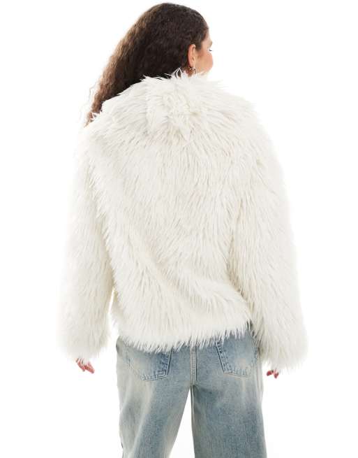 Cropped white faux fur jacket discount