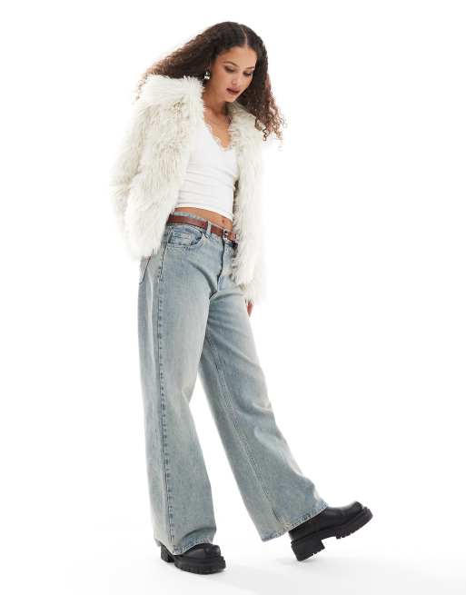 Reclaimed Vintage cropped faux fur jacket in white
