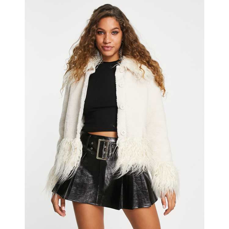 Reclaimed Vintage cropped fur jacket in cream