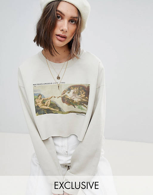 Reclaimed Vintage Cropped Oversized Sweat With Art Print