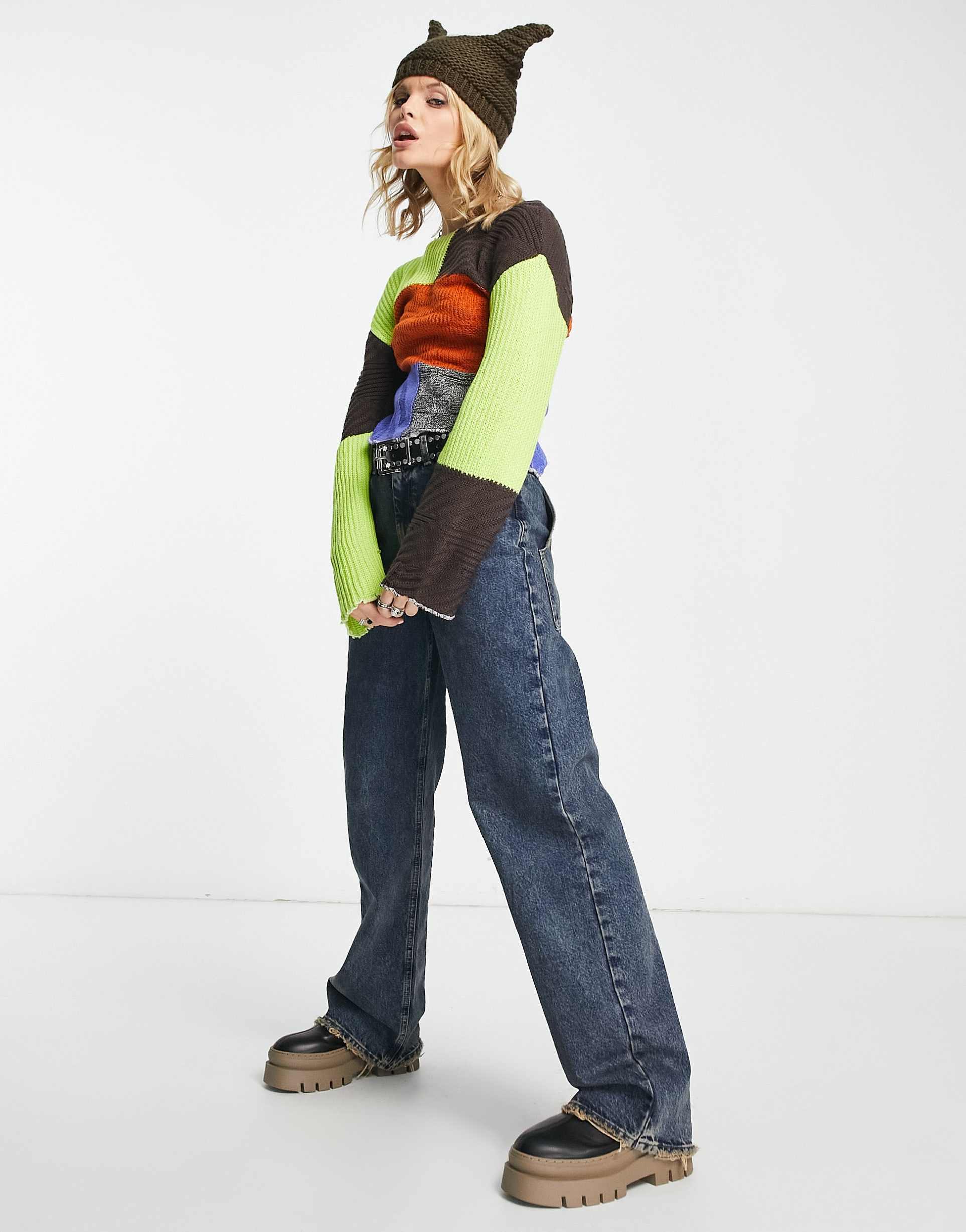 Reclaimed Vintage cropped patchwork jumper in multi