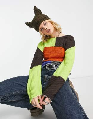 Reclaimed Vintage cropped patchwork sweater in multi