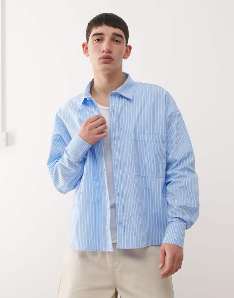 Reclaimed Vintage - Cropped recht overhemd met lange mouwen en krijtstreep in blauw en wit - view 1