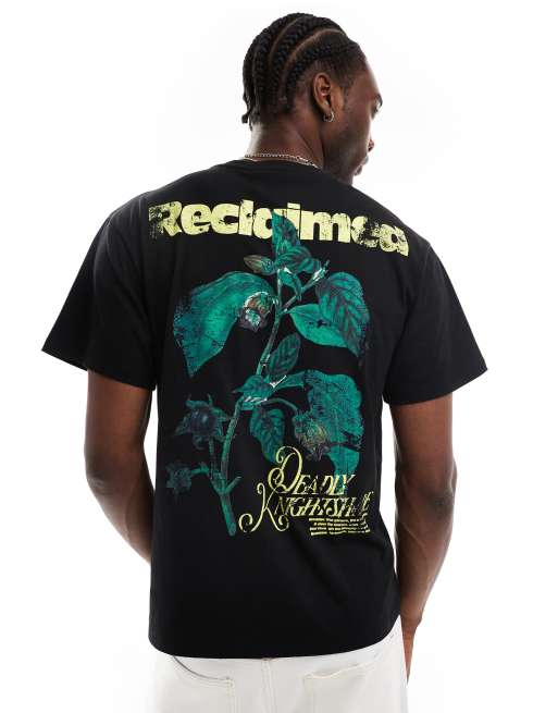 Reclaimed Vintage - Cropped recht T-shirt met plantenprint in zwart