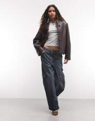 Reclaimed Vintage cropped reversible borg lined jacket with toggles