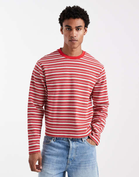 Reclaimed Vintage - Cropped T-shirt med lange ærmer og røde striber samt firkantet pasform - view 1