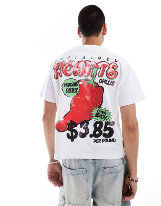 Reclaimed Vintage - Cropped T-shirt met chiliprint in wit