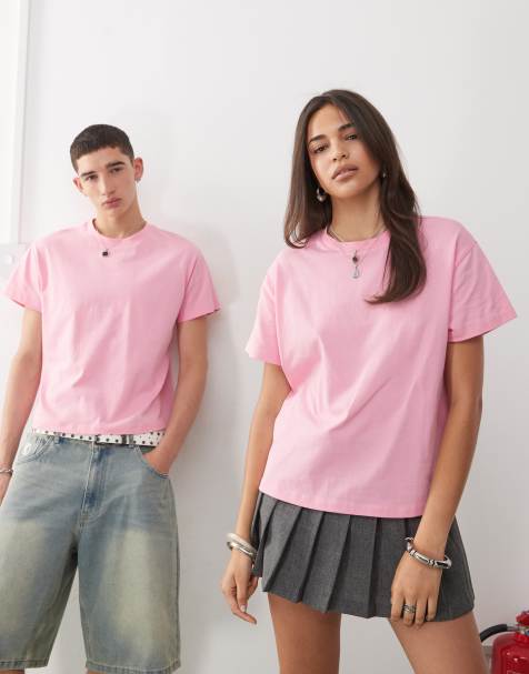 Reclaimed Vintage – Cropped Unisex-T-Shirt in Rosa mit kastigem Slim-Fit-Schnitt - view 1